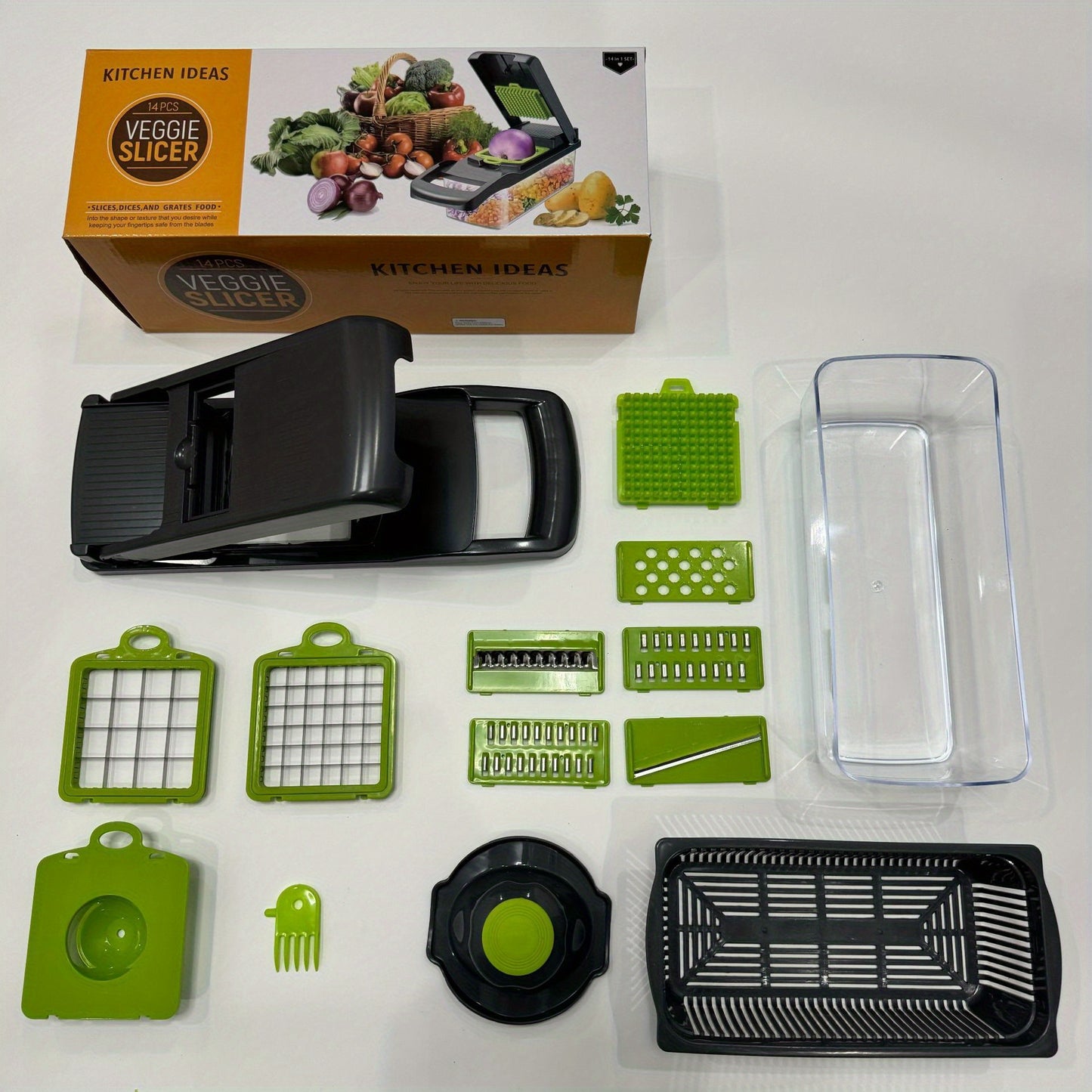 14-in-1 EasyPro Vegetable Chopper - Kitchen Utensil & Gadget for Effortless Slicing, Dicing, and Cubing of Onions, Potatoes, Tomatoes, Cucumbers, and Carrots - Space-Saving, Time-Saving, and Easy-to-Clean Design for Home Cook