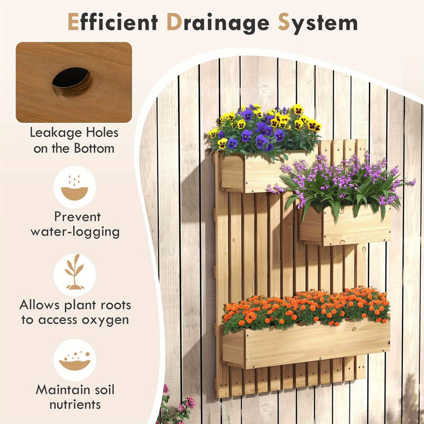 SAFSTAR Wall Mounted Garden Planter with 3 Planter Boxes Drainage Holes Non-woven Liners