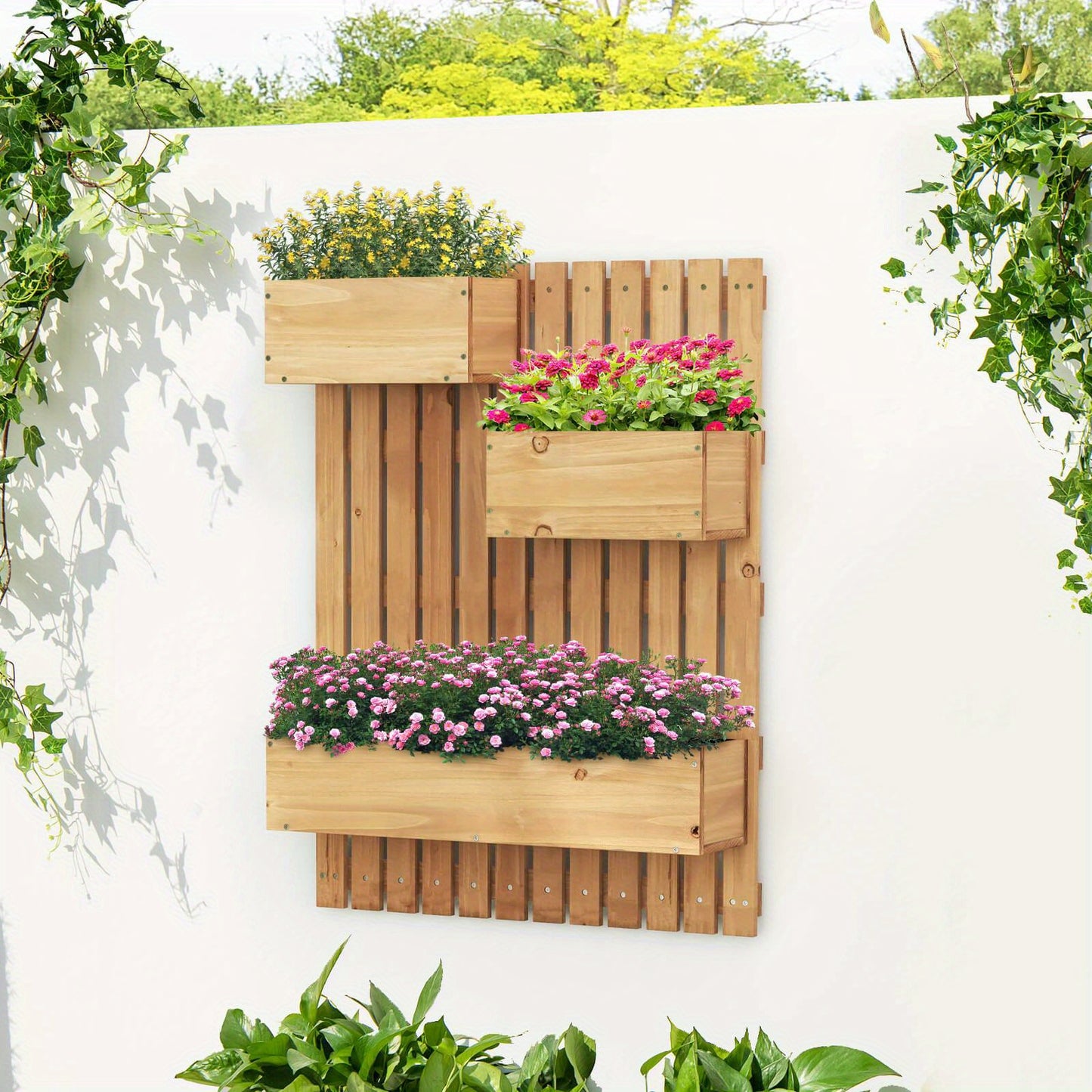 SAFSTAR Wall Mounted Garden Planter with 3 Planter Boxes Drainage Holes Non-woven Liners