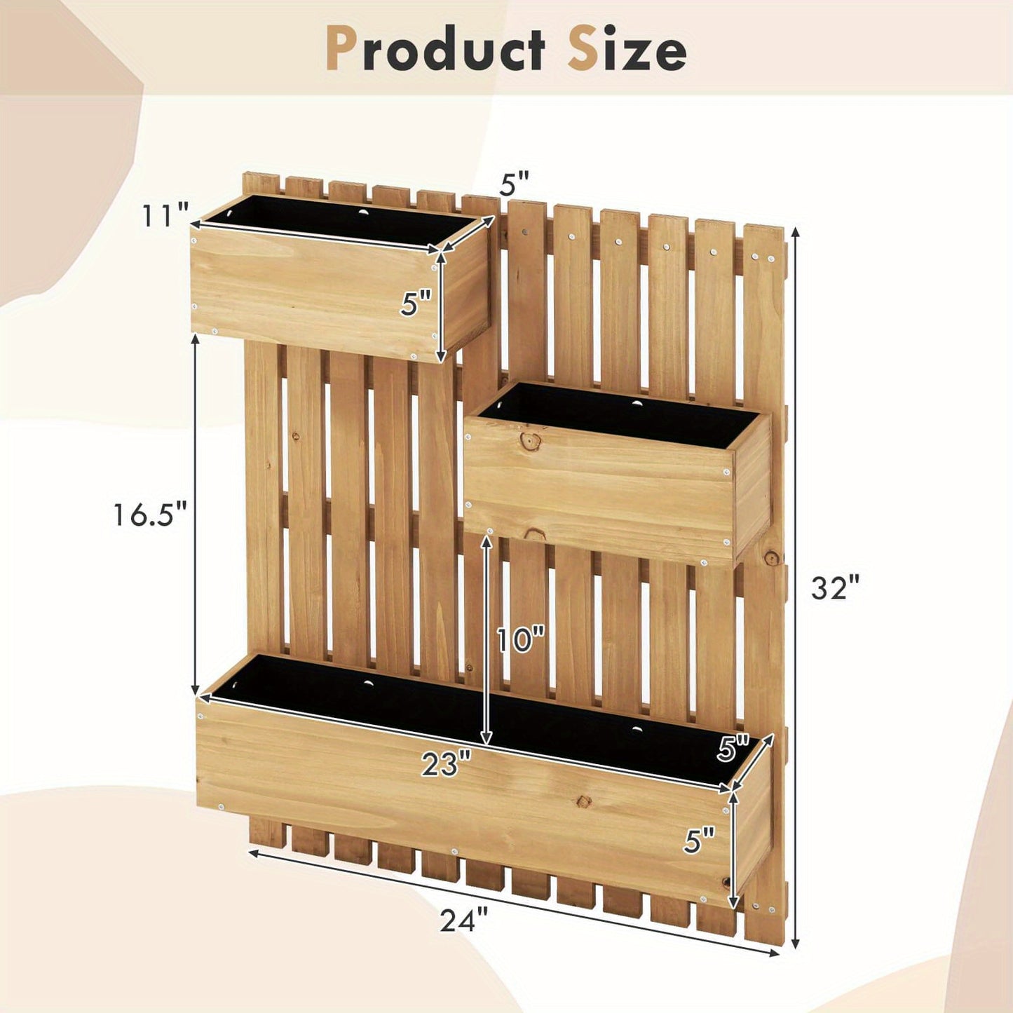 SAFSTAR Wall Mounted Garden Planter with 3 Planter Boxes Drainage Holes Non-woven Liners