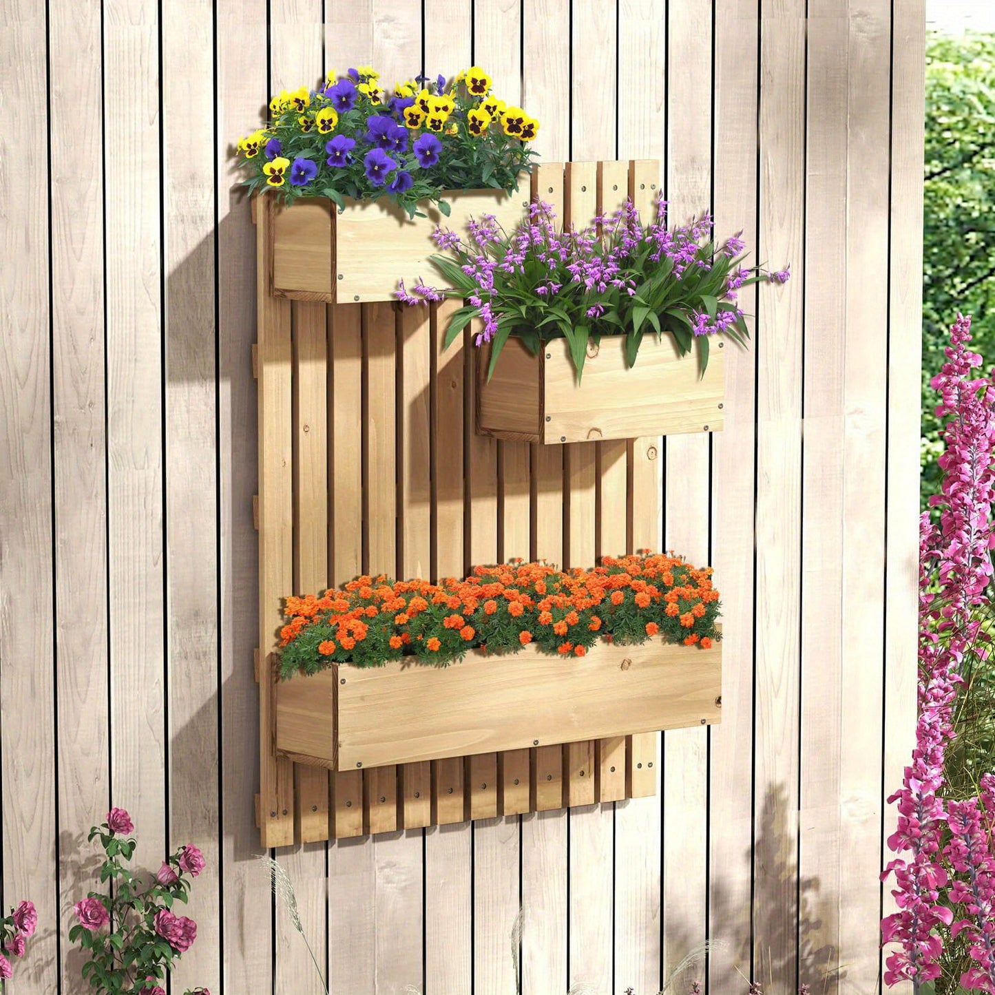 SAFSTAR Wall Mounted Garden Planter with 3 Planter Boxes Drainage Holes Non-woven Liners