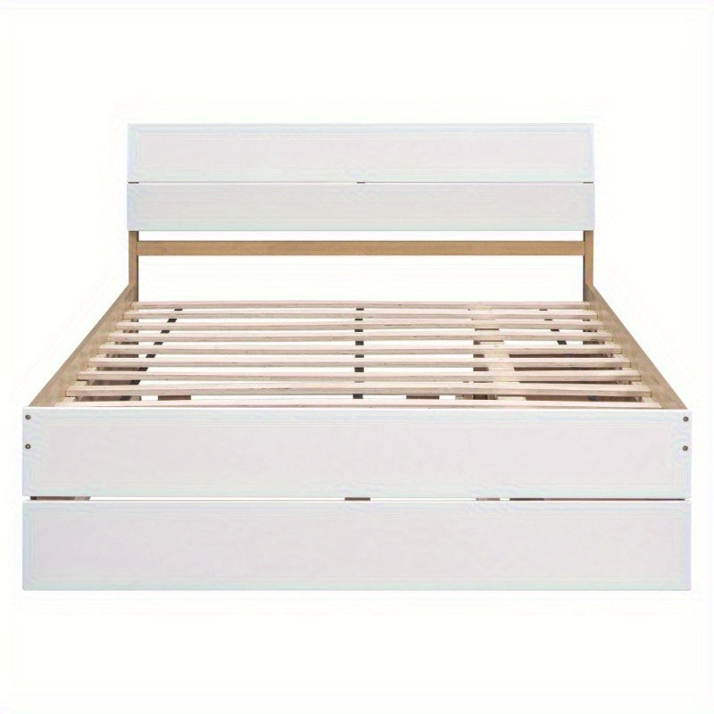 King bed frame Queen bed frame king bed Queen bed frameModern full bed frame with double size casters and 2 drawers for white high glossLocal warehouse High quality