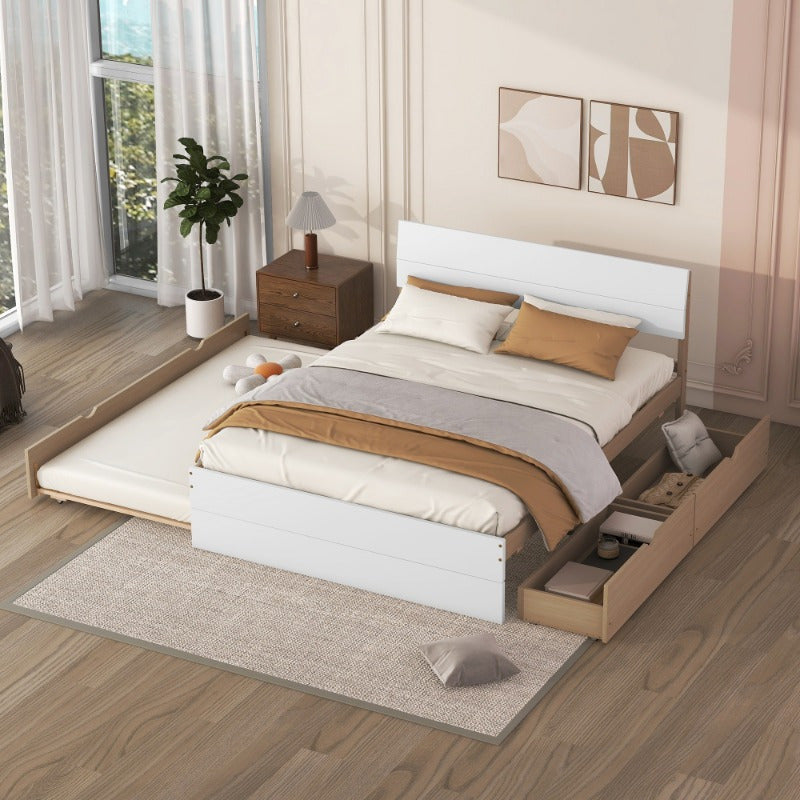 King bed frame Queen bed frame king bed Queen bed frameModern full bed frame with double size casters and 2 drawers for white high glossLocal warehouse High quality