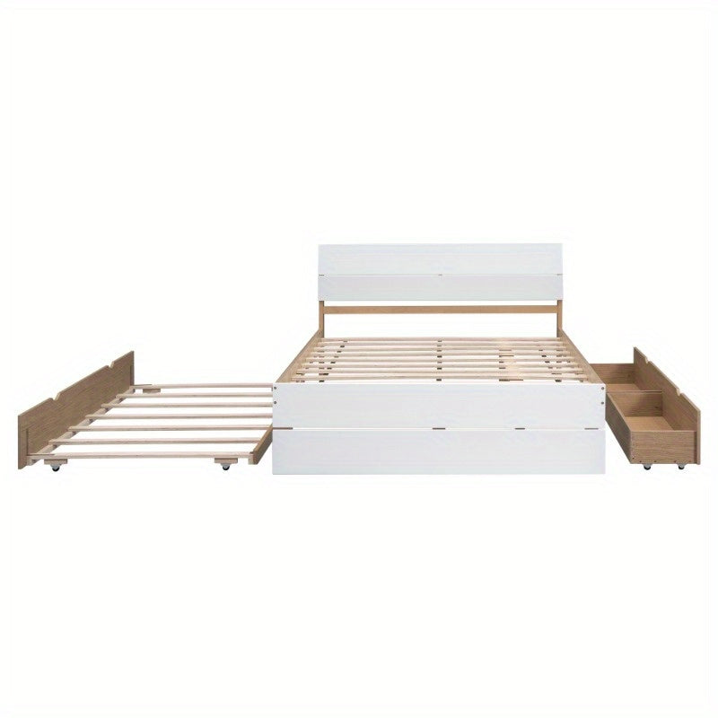 King bed frame Queen bed frame king bed Queen bed frameModern full bed frame with double size casters and 2 drawers for white high glossLocal warehouse High quality