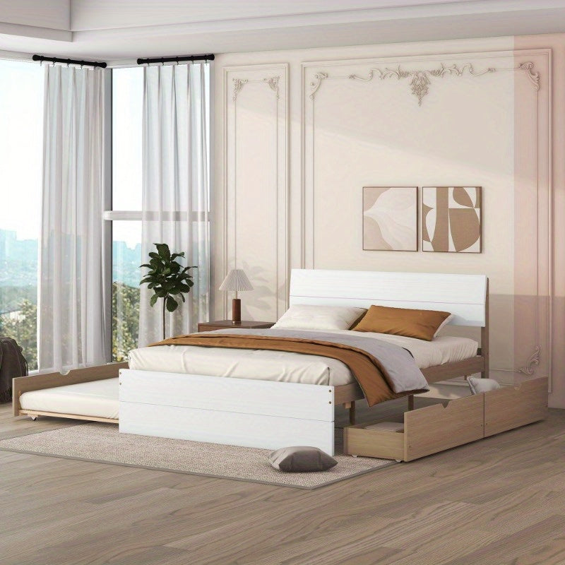 King bed frame Queen bed frame king bed Queen bed frameModern full bed frame with double size casters and 2 drawers for white high glossLocal warehouse High quality