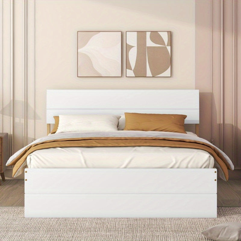 King bed frame Queen bed frame king bed Queen bed frameModern full bed frame with double size casters and 2 drawers for white high glossLocal warehouse High quality