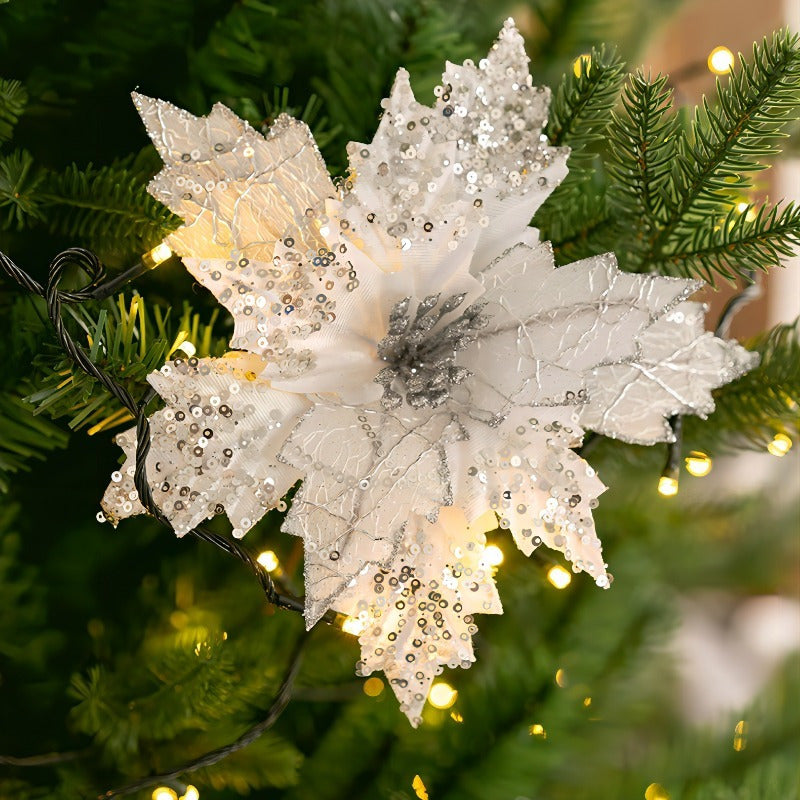 10pcs Sparkling Sequin Red Flowers - Perfect for Vase Arrangements, Tree & Garland Decorations, Room and Home Accents