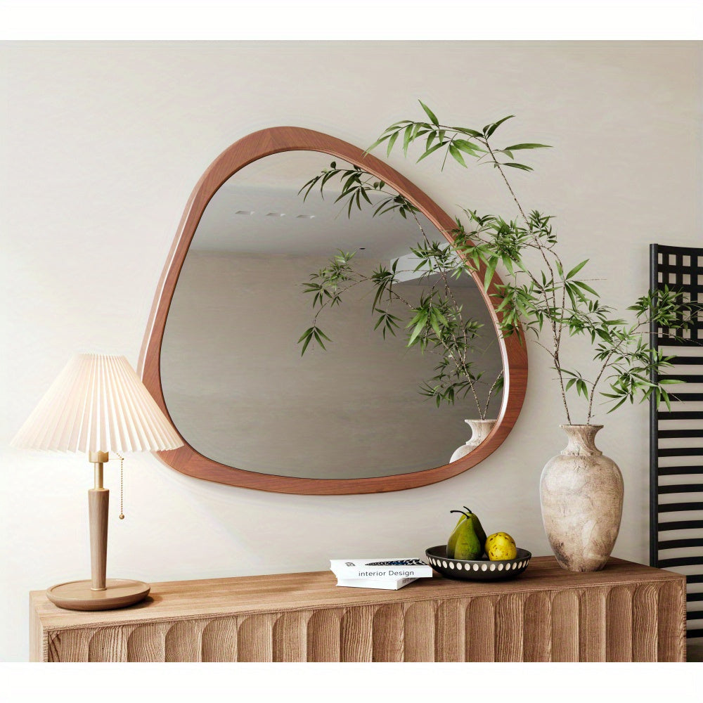 45 Inch Solid Wood Asymmetrical Wall Mirror - Large Sized Wooden Framed Dressing Mirror for Living Room, Bedroom, Bathroom, Hallway or Entry Way with Classic Style