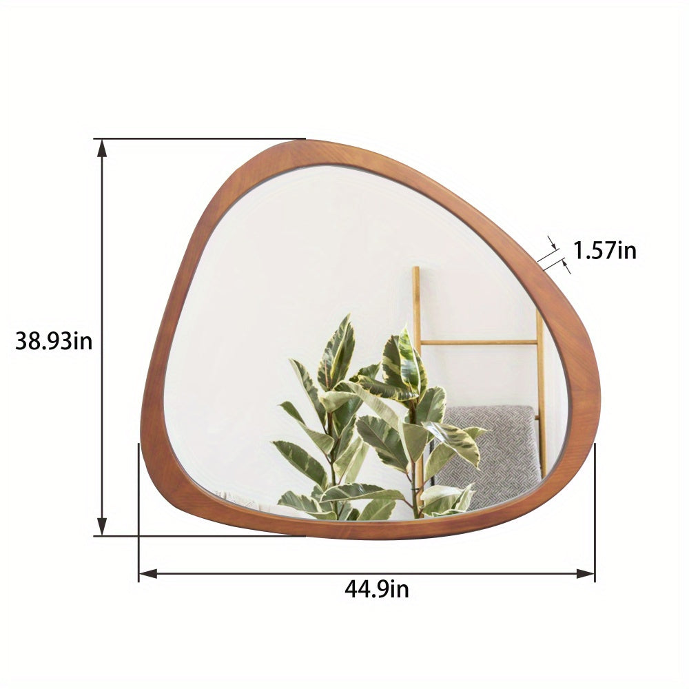 45 Inch Solid Wood Asymmetrical Wall Mirror - Large Sized Wooden Framed Dressing Mirror for Living Room, Bedroom, Bathroom, Hallway or Entry Way with Classic Style