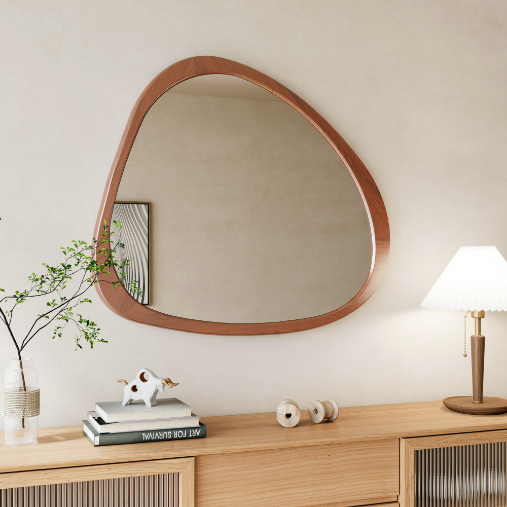 45 Inch Solid Wood Asymmetrical Wall Mirror - Large Sized Wooden Framed Dressing Mirror for Living Room, Bedroom, Bathroom, Hallway or Entry Way with Classic Style