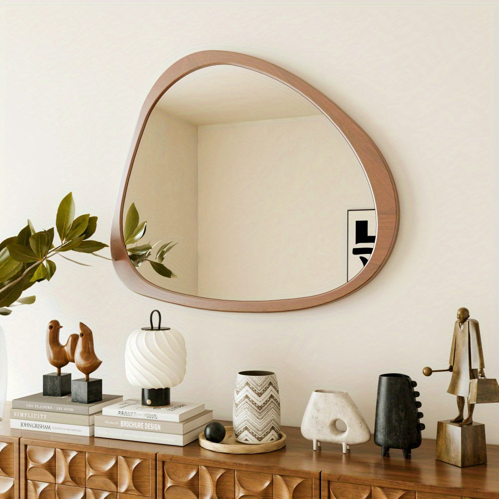 45 Inch Solid Wood Asymmetrical Wall Mirror - Large Sized Wooden Framed Dressing Mirror for Living Room, Bedroom, Bathroom, Hallway or Entry Way with Classic Style