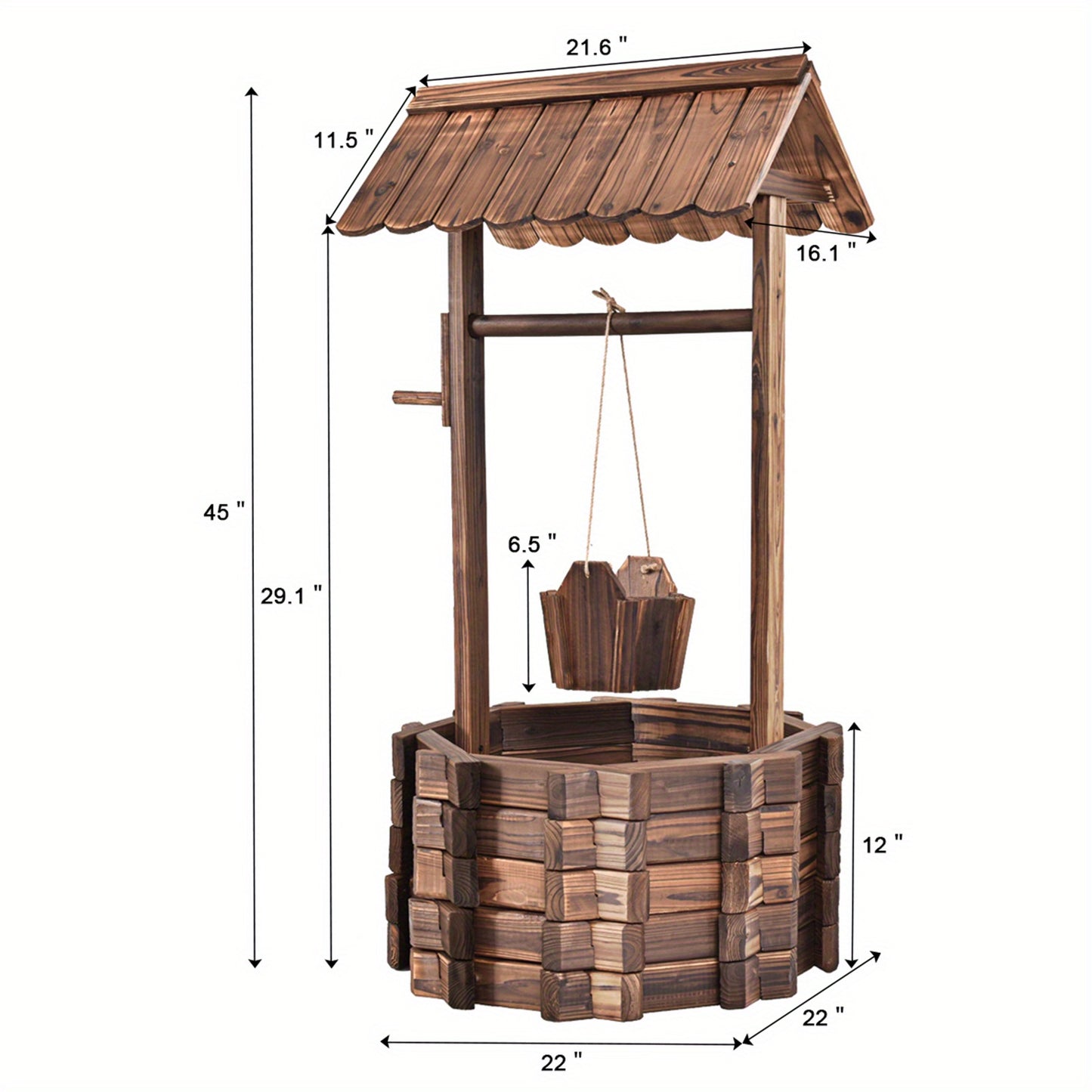 Gymax Outdoor Wooden Wishing Well Bucket Flower Plants Planter Patio Garden Home Decor