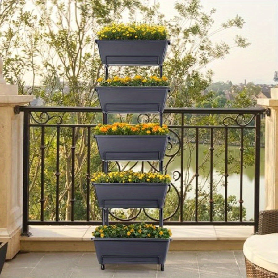 5 Tier Vertical Garden Planter Grey Herb Garden Planter for Outdoor Plants Vertical Raised Garden Bed Standing Tiered Flower Planter Boxes for Outdoor Garden Patio Yard