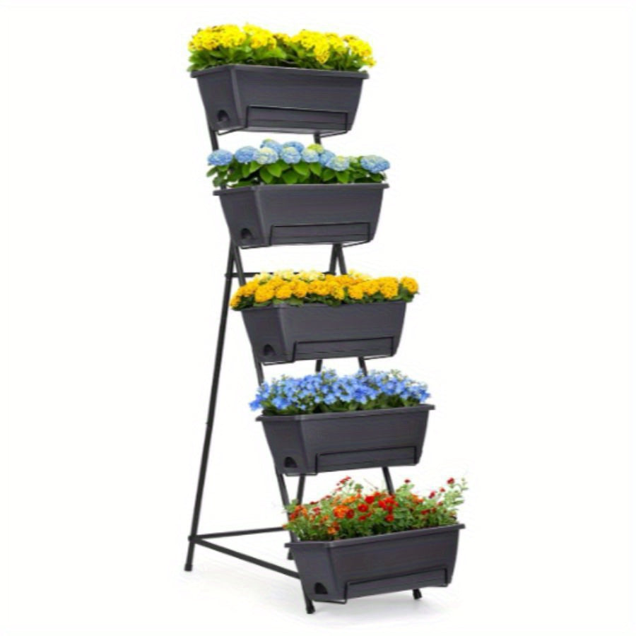 5 Tier Vertical Garden Planter Grey Herb Garden Planter for Outdoor Plants Vertical Raised Garden Bed Standing Tiered Flower Planter Boxes for Outdoor Garden Patio Yard