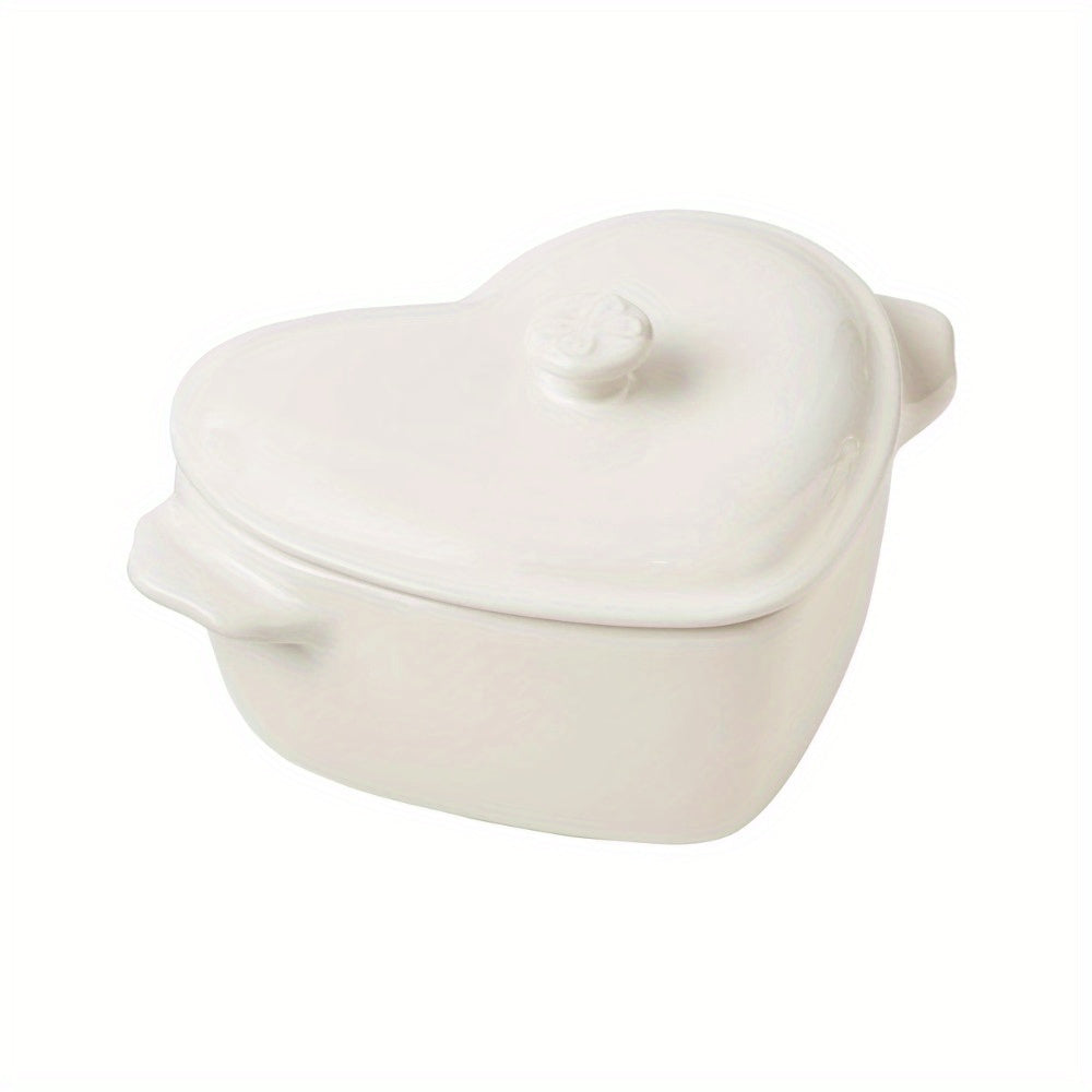 3-Piece Linen Colored Mini Hearts Ceramic Baking Dish with Lid,