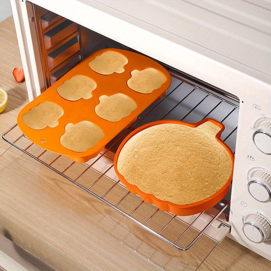 Versatile 7-Inch Silicone Pumpkin Cake Pan - Perfect for Halloween & Thanksgiving Baking, Easy Release Design, Oven Safe