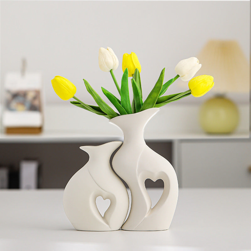 Charming White Resin Double Vase Set - Perfect for Tulips & Home Decor, Ideal for Living Room Centerpieces