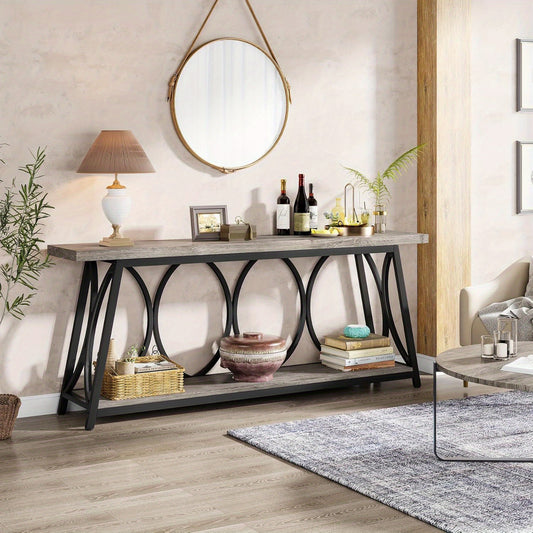 70.9 Inch Extra Long 2-Tier Storage Console Table with Modern Sofa Table Design for Behind Couch, Narrow Entryway, and Hallway Accent in Living Room