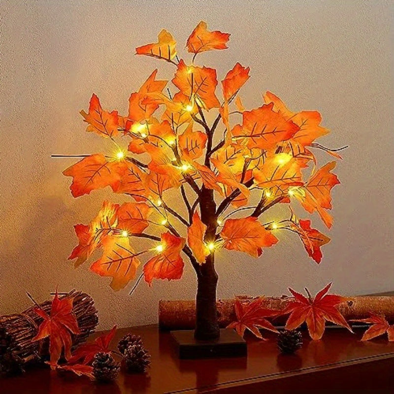 24 LED Fall Tree - Trees with Maple Leaf Design, Indoor Outdoor Holiday Decoration Lights for Autumn Harvest, Thanksgiving, Xmas Party Home Decor, Table Centerpiece