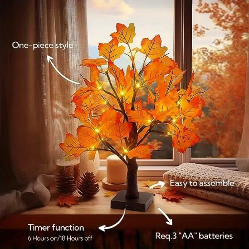 24 LED Fall Tree - Trees with Maple Leaf Design, Indoor Outdoor Holiday Decoration Lights for Autumn Harvest, Thanksgiving, Xmas Party Home Decor, Table Centerpiece