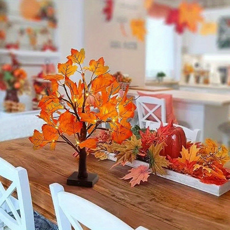 24 LED Fall Tree - Trees with Maple Leaf Design, Indoor Outdoor Holiday Decoration Lights for Autumn Harvest, Thanksgiving, Xmas Party Home Decor, Table Centerpiece