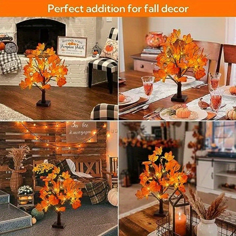 24 LED Fall Tree - Trees with Maple Leaf Design, Indoor Outdoor Holiday Decoration Lights for Autumn Harvest, Thanksgiving, Xmas Party Home Decor, Table Centerpiece