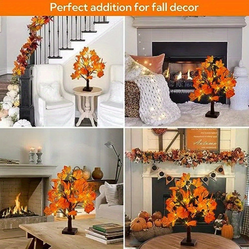 24 LED Fall Tree - Trees with Maple Leaf Design, Indoor Outdoor Holiday Decoration Lights for Autumn Harvest, Thanksgiving, Xmas Party Home Decor, Table Centerpiece