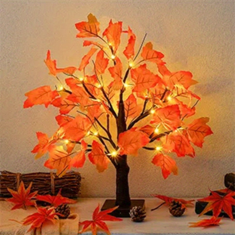 24 LED Fall Tree - Trees with Maple Leaf Design, Indoor Outdoor Holiday Decoration Lights for Autumn Harvest, Thanksgiving, Xmas Party Home Decor, Table Centerpiece