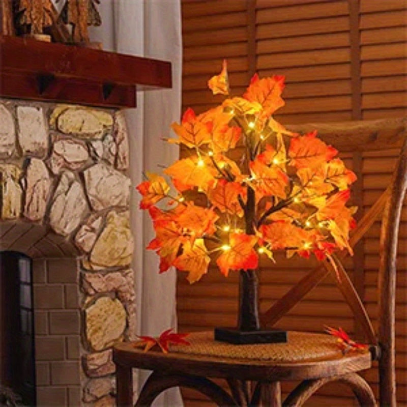 24 LED Fall Tree - Trees with Maple Leaf Design, Indoor Outdoor Holiday Decoration Lights for Autumn Harvest, Thanksgiving, Xmas Party Home Decor, Table Centerpiece