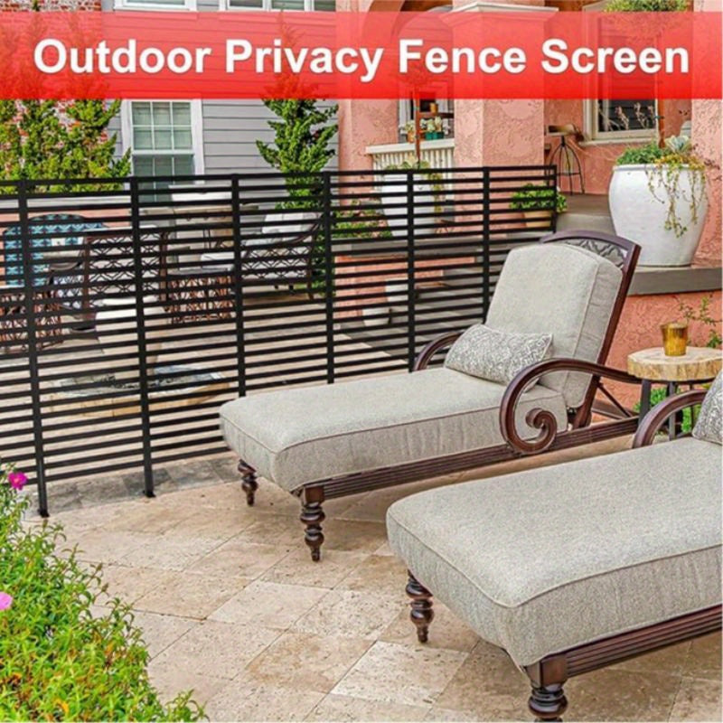 12-Panel Decorated Garden Fence Screen - Black Metal Outdoor Privacy Fence for Patio, Yard, and Landscape - Air Conditioned, Dog-Friendly, and Border Protection