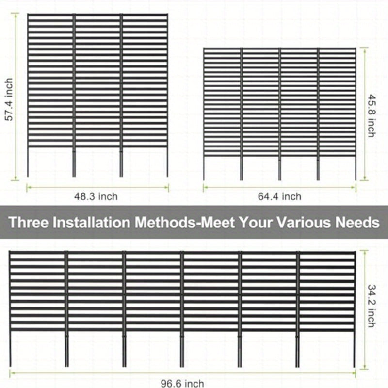 12-Panel Decorated Garden Fence Screen - Black Metal Outdoor Privacy Fence for Patio, Yard, and Landscape - Air Conditioned, Dog-Friendly, and Border Protection