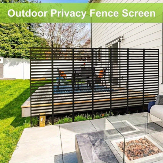 12-Panel Decorated Garden Fence Screen - Black Metal Outdoor Privacy Fence for Patio, Yard, and Landscape - Air Conditioned, Dog-Friendly, and Border Protection