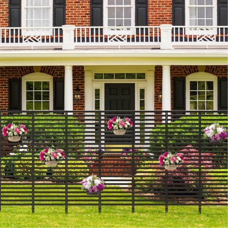 12-Panel Decorated Garden Fence Screen - Black Metal Outdoor Privacy Fence for Patio, Yard, and Landscape - Air Conditioned, Dog-Friendly, and Border Protection