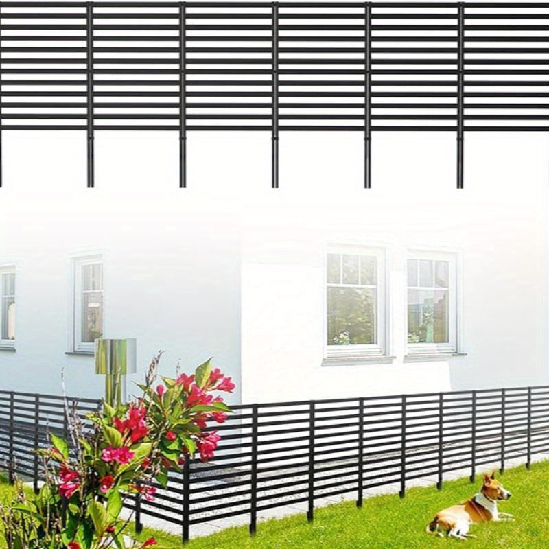 12-Panel Decorated Garden Fence Screen - Black Metal Outdoor Privacy Fence for Patio, Yard, and Landscape - Air Conditioned, Dog-Friendly, and Border Protection