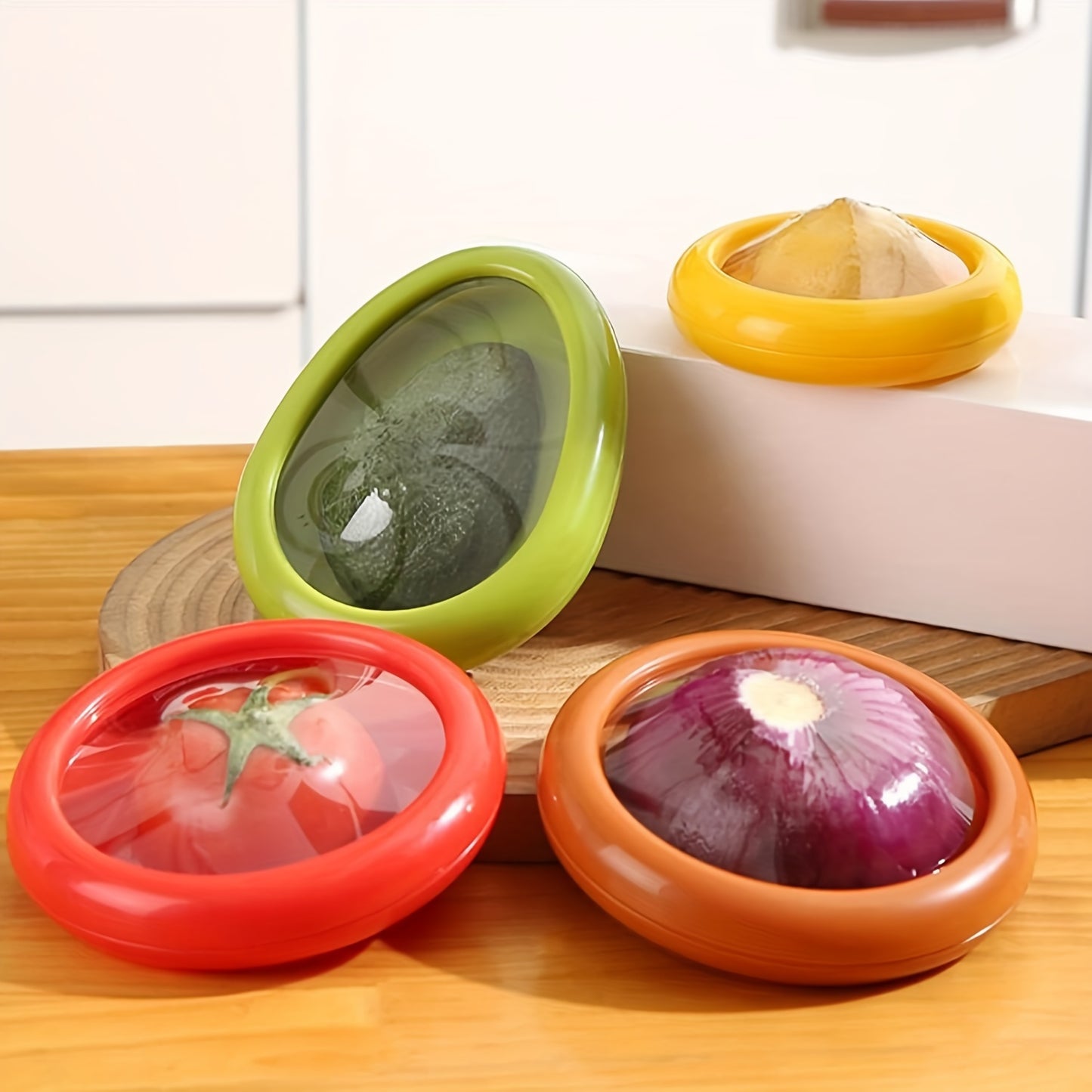 4Pcs Large Capacity Silicone Fruit Storage Box, Transparent Food Storage Box Set - Keep Fresh Longer, Reusable, Airtight, Stackable, BPA-Free Containers for Avocado, Onions, Lemons, Potatoes, Vegetables, and Fruits - Easy-Vie