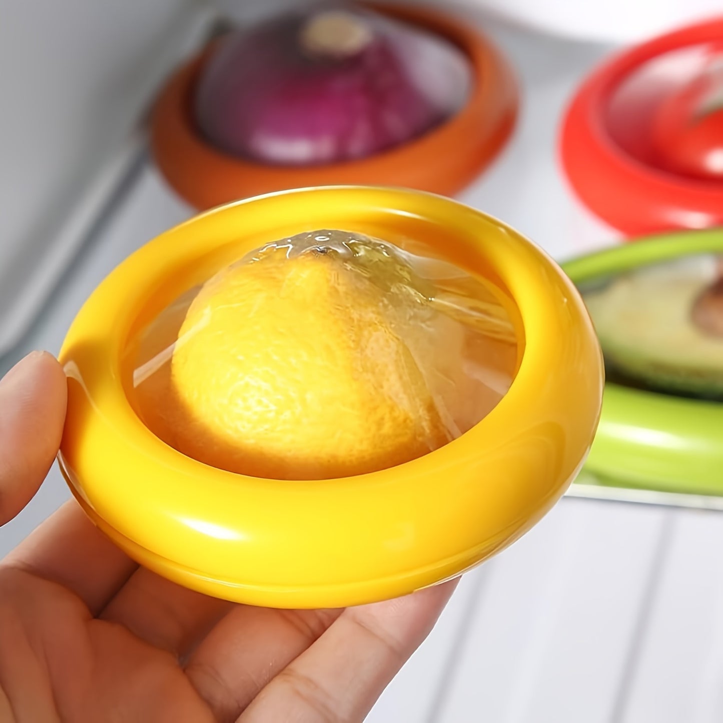 4Pcs Large Capacity Silicone Fruit Storage Box, Transparent Food Storage Box Set - Keep Fresh Longer, Reusable, Airtight, Stackable, BPA-Free Containers for Avocado, Onions, Lemons, Potatoes, Vegetables, and Fruits - Easy-Vie