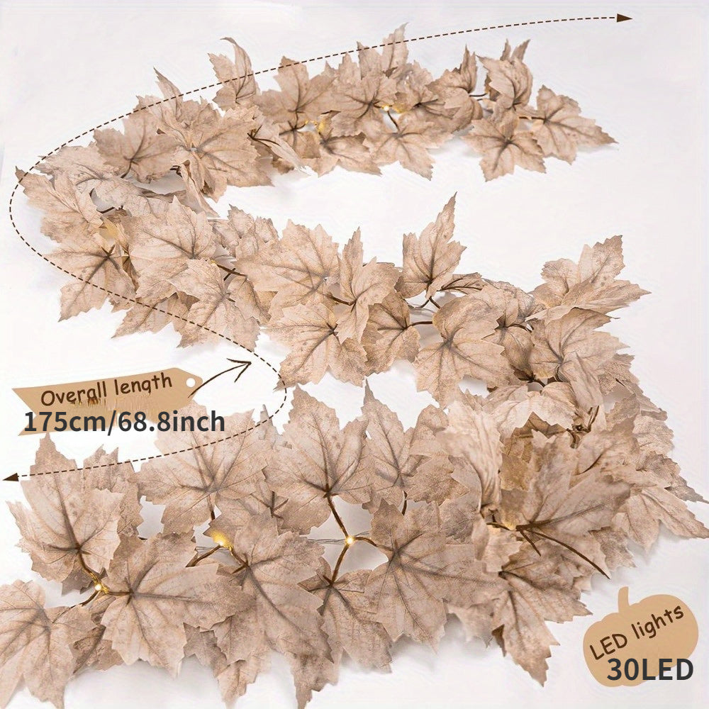 Autumn Maple Leaf Lighted Garland Decoration – 8.2Ft 30 LED Fall Leaves String Lights – AA Battery Operated, Not Included – Thanksgiving Mantle Fireplace Harvest Decor for Home, Table Centerpieces, Indoor Use