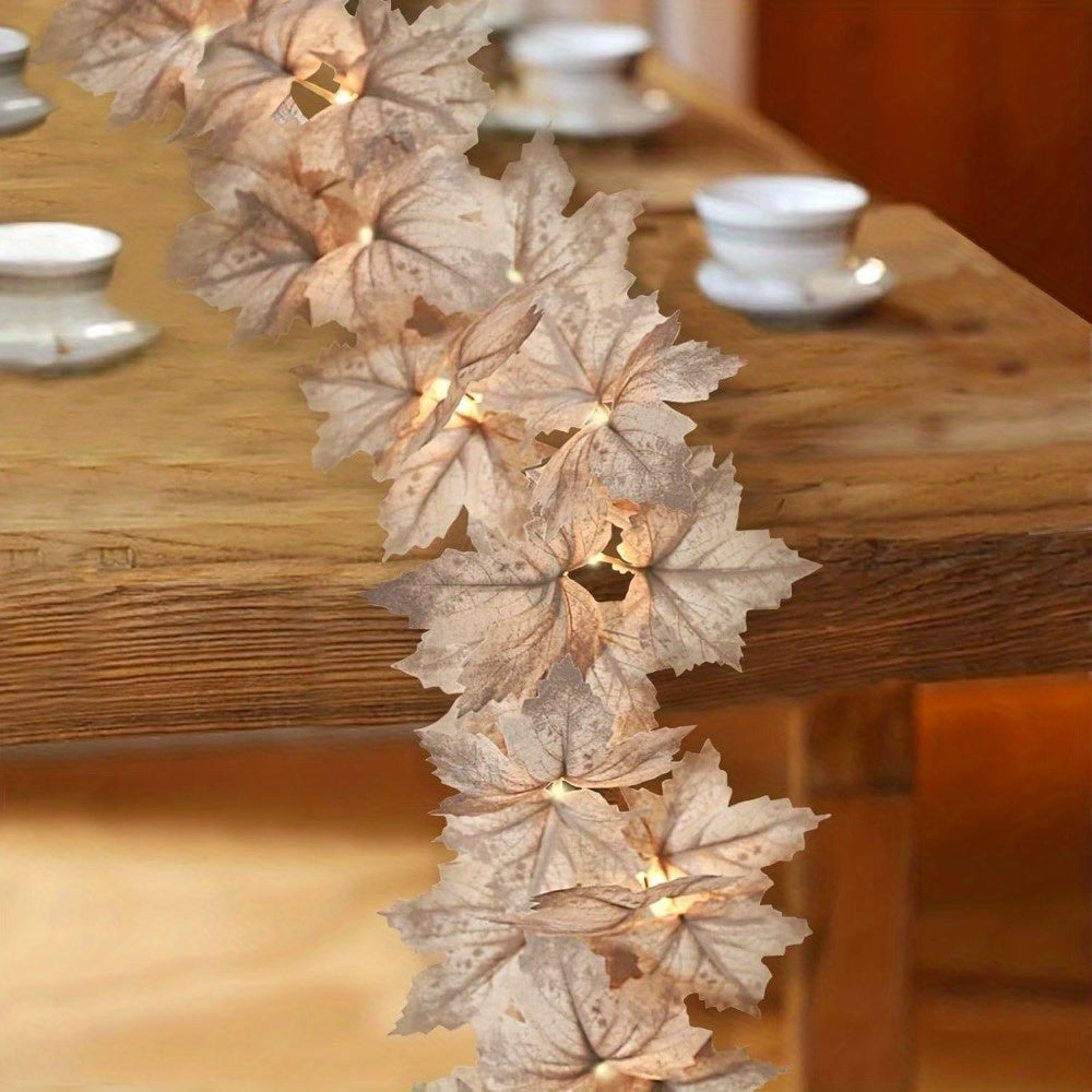 Autumn Maple Leaf Lighted Garland Decoration – 8.2Ft 30 LED Fall Leaves String Lights – AA Battery Operated, Not Included – Thanksgiving Mantle Fireplace Harvest Decor for Home, Table Centerpieces, Indoor Use