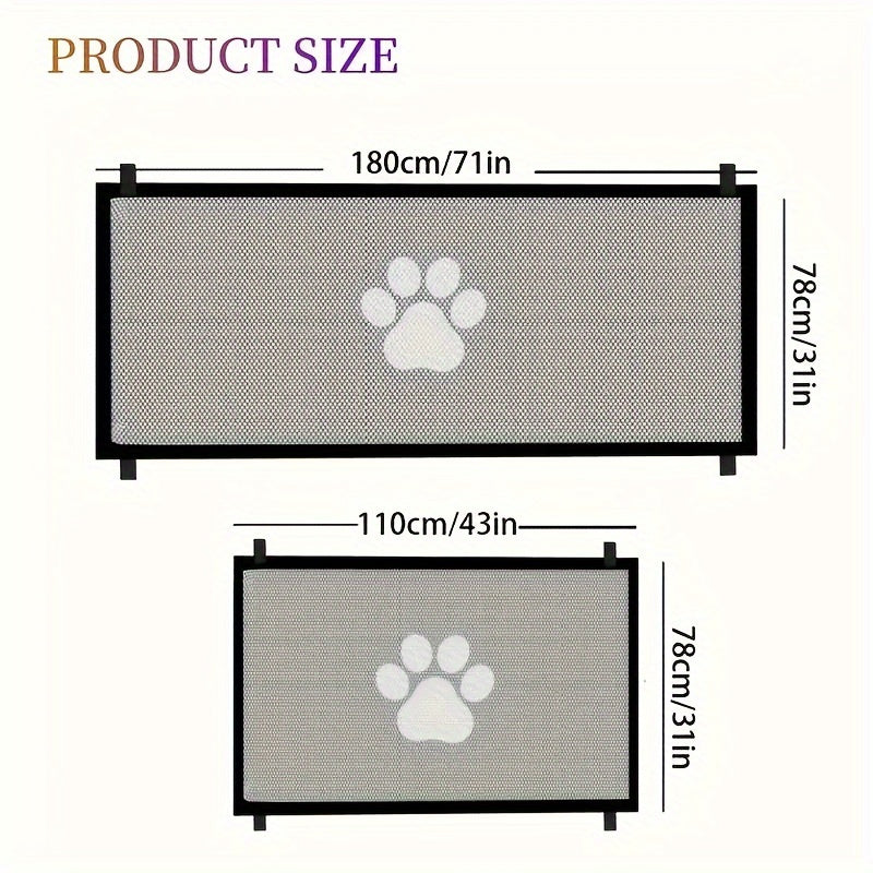 Expandable Safety Pet Gate Plus - Durable PE Mesh Gate For Indoor Outdoor Use, Adjustable, Portable, Easy Install, Stair Barrier For Pets, Versatile, And Space-Saving Design