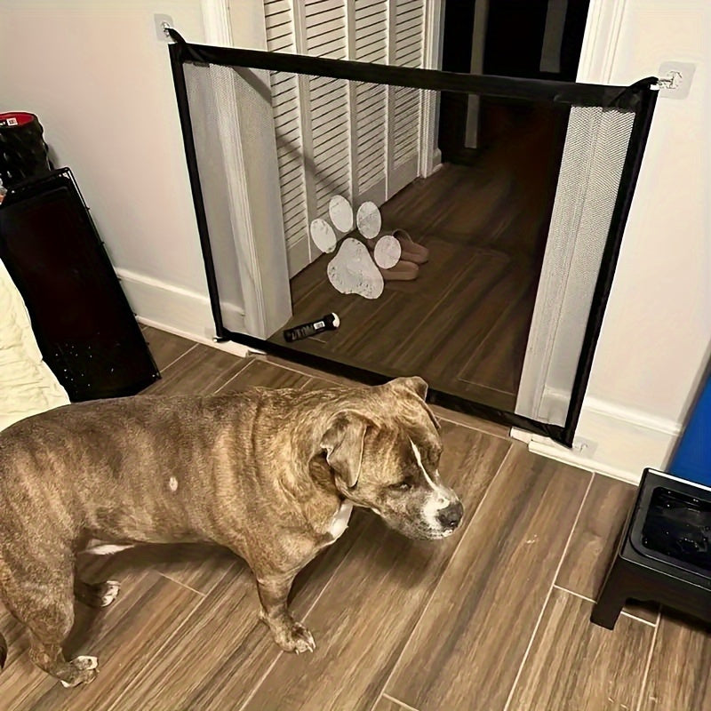 Expandable Safety Pet Gate Plus - Durable PE Mesh Gate For Indoor Outdoor Use, Adjustable, Portable, Easy Install, Stair Barrier For Pets, Versatile, And Space-Saving Design