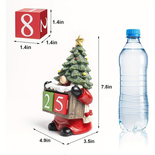 Christmas Countdown Blocks Decorations, 7.4" Resin Santa Gnome Xmas Figurines 2024 Winter Christmas Tree Advent Calendar, Home Mantel Table Top Office Indoor Decor