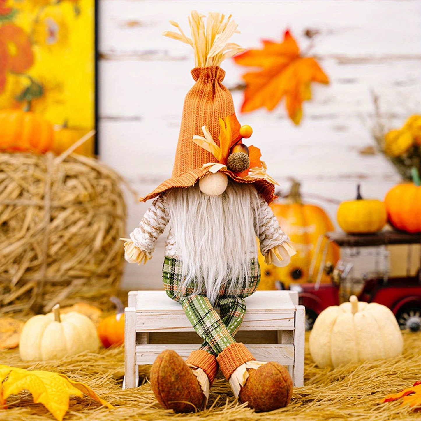 2PCS Thanksgiving Gnome Decorations, Handmade Fall Harvest Gnome Plush Swedish Gnomes Ornaments with Maple Leaves Thanksgiving Gifts Autumn Holiday Home Decorations