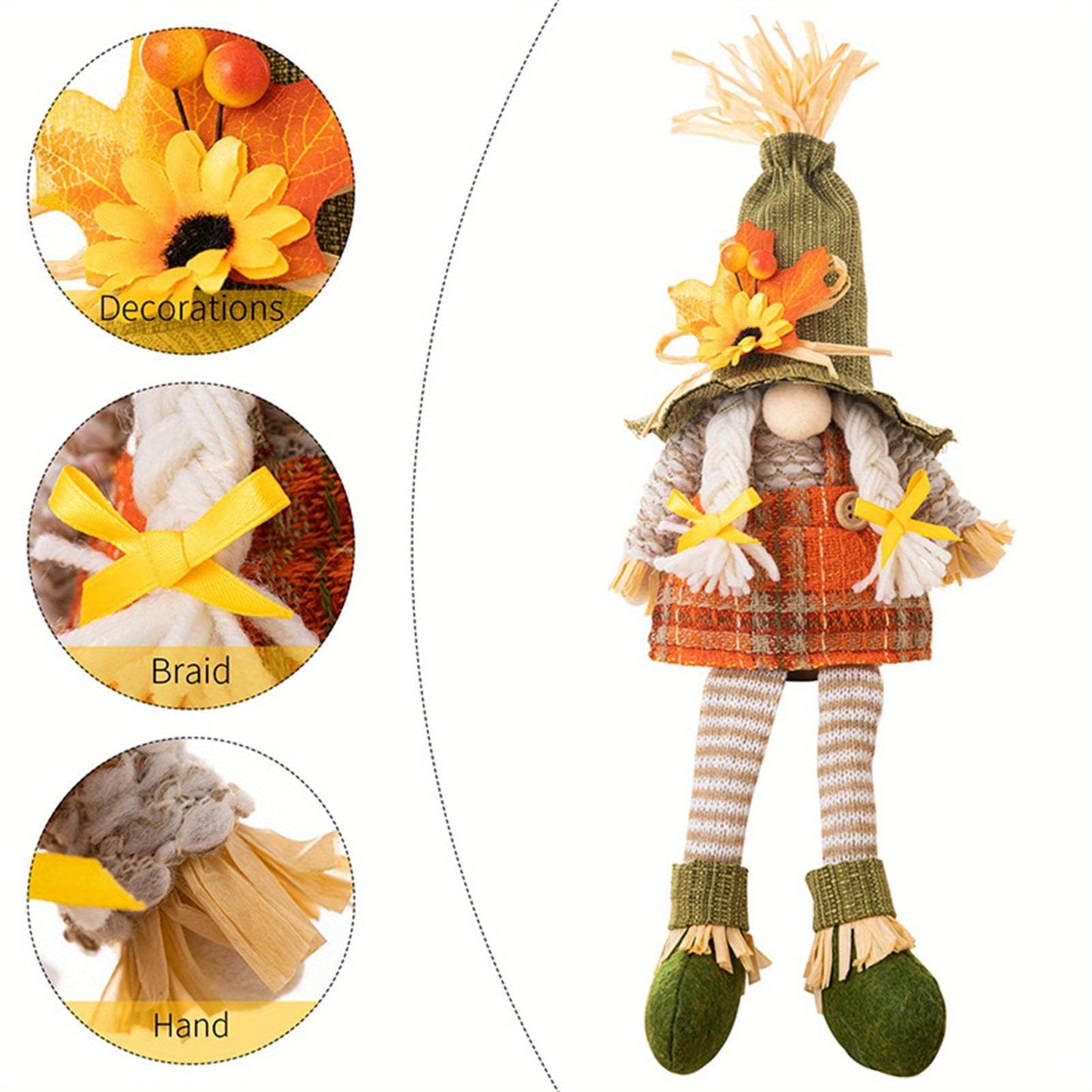 2PCS Thanksgiving Gnome Decorations, Handmade Fall Harvest Gnome Plush Swedish Gnomes Ornaments with Maple Leaves Thanksgiving Gifts Autumn Holiday Home Decorations