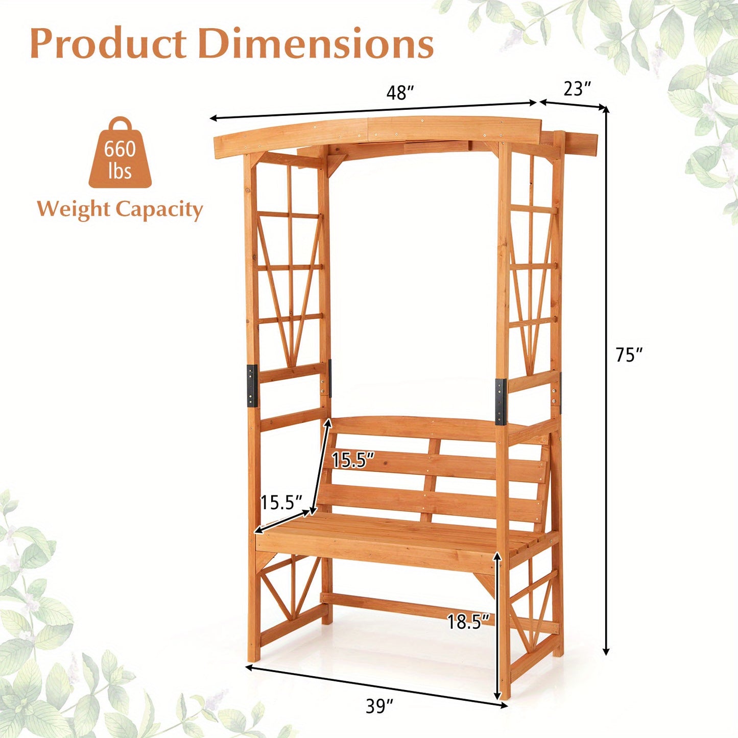 Maxmass Patio Garden Arbor, Garden Archway with Pergola, Bench & 2 Trellises for Climbing Plants Vines Grapes, 2-Seat Wooden Outdoor Bench, Archway for Wedding Party Backyard Decoration