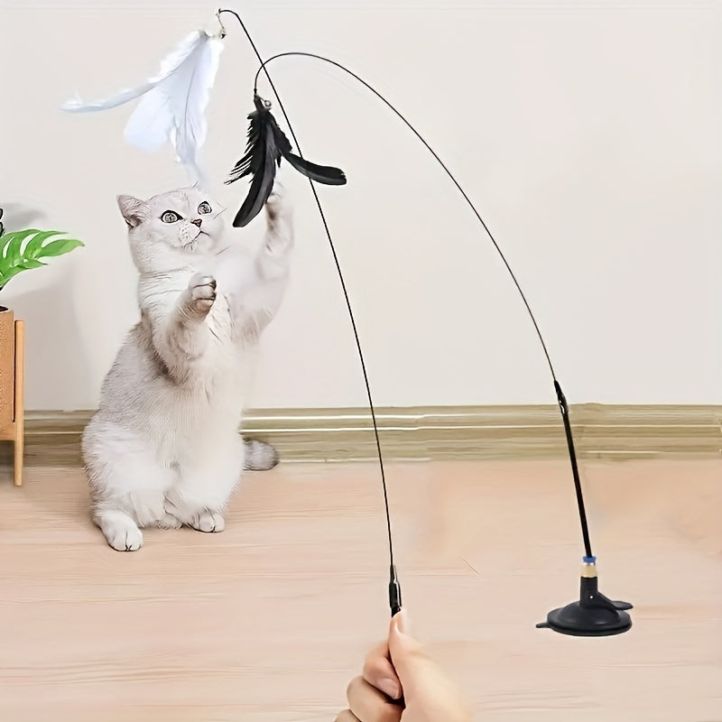 Interactive Feathered Cat Teaser Toy with Strong Suction Cup Base