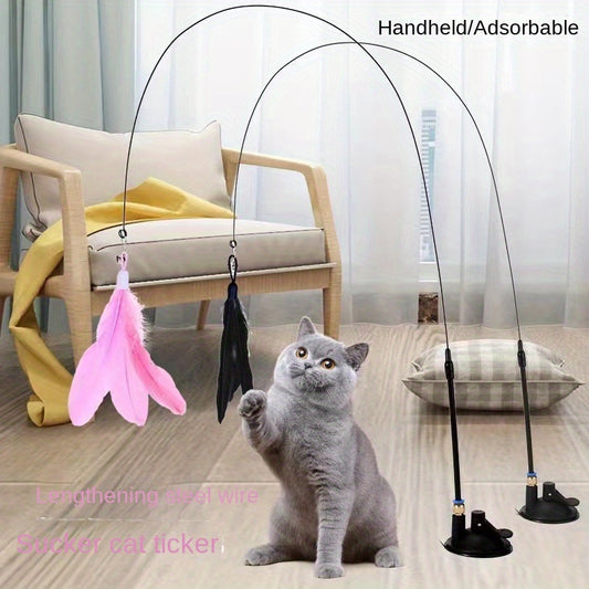 Interactive Feathered Cat Teaser Toy with Strong Suction Cup Base