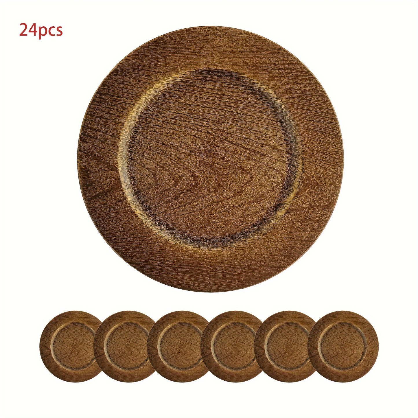 24 pcs Brown 13 inches Round Plastic Reef Plate Chargers, Elegant Tableware Decor for Dinner Plates, Christmas, Thanksgiving, Halloween, Wedding, Party Decoration Place Mats