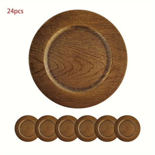 24 pcs Brown 13 inches Round Plastic Reef Plate Chargers, Elegant Tableware Decor for Dinner Plates, Christmas, Thanksgiving, Halloween, Wedding, Party Decoration Place Mats