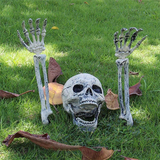 Halloween Skeleton Stakes Decorations, 1 Set Skull Decoration Of 1 Realistic Skull And 2 Skeleton Arms, Realistic Halloween Scary Skeleton Decoration For Garden, Carnival, Party, Yard, Halloween Props Decoration