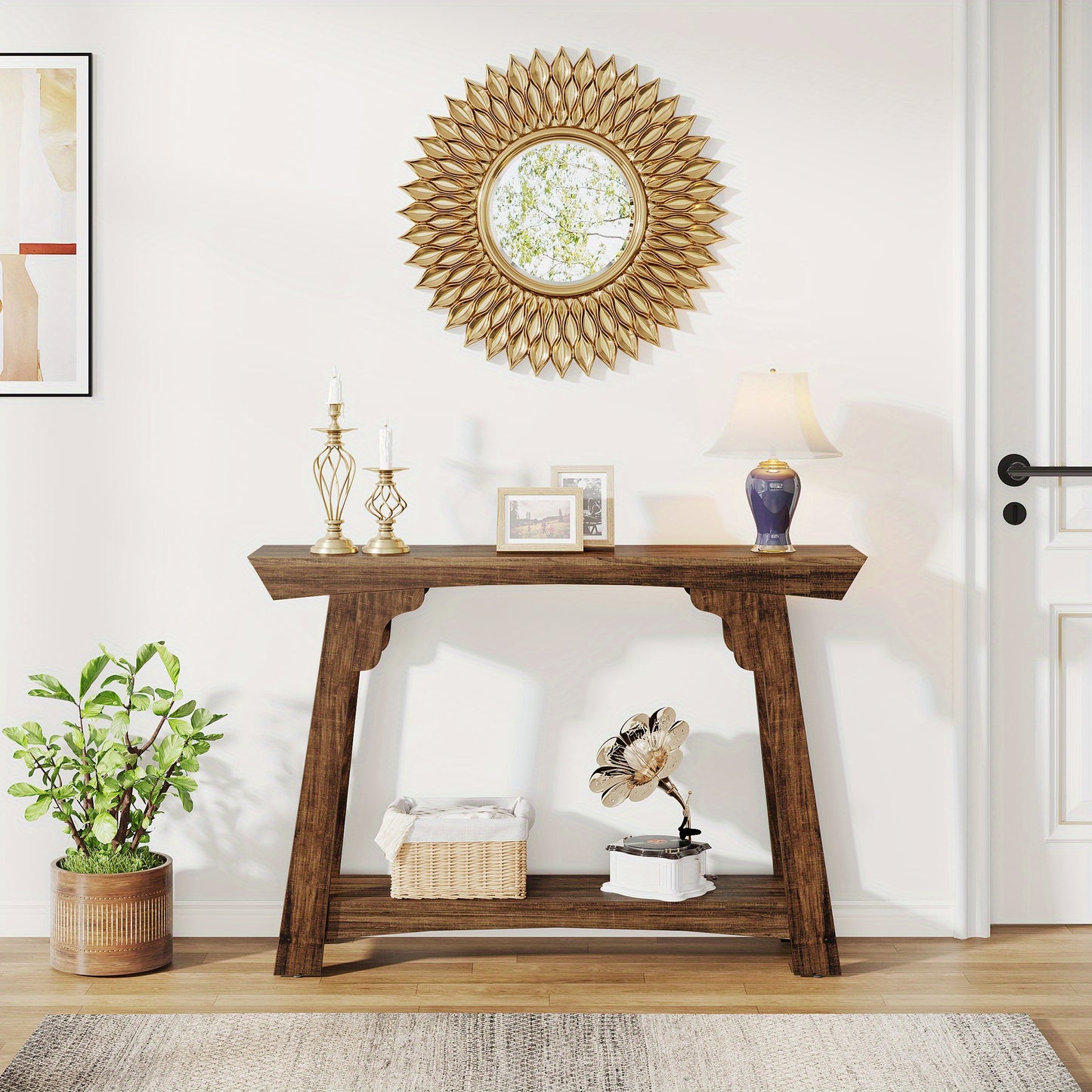 41 Inch Console Table, Farmhouse Two Tier Sofa Table Entry Table with Storage Shelves and Adjustable Feet